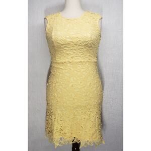 NY&C Butter Yellow Crochet Bodice Dress Women’s 8 Sleeveless Lined Slim Fit